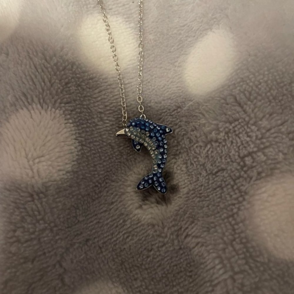 DOLPHIN Crystal Pendant Necklaces 925 sterling silver